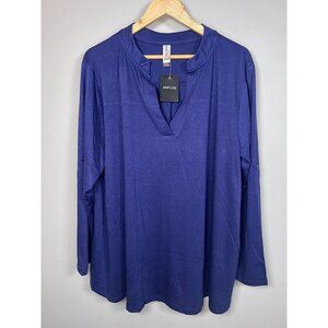 AMCLOS Women's 3XL Long Sleeve V-Neck Blouse Royal Blue Casual Workwear Top